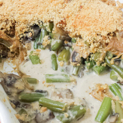 Gratín de porotos verdes y champiñones